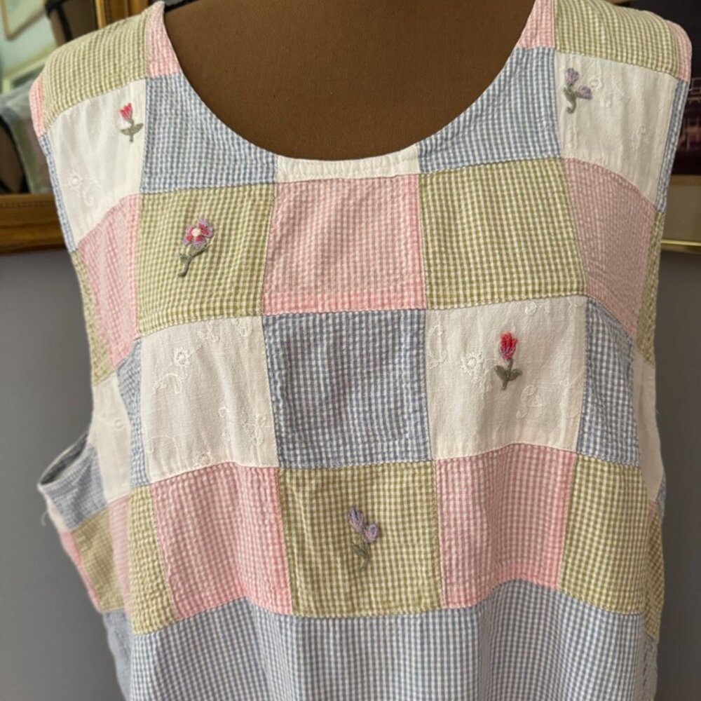 Victoria Jones Woman Patchwork Cottage Embroidered Check Gingham Dress 2X